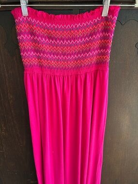 Strapless Smocked Maxi Dress in Bright Pink - Women XL